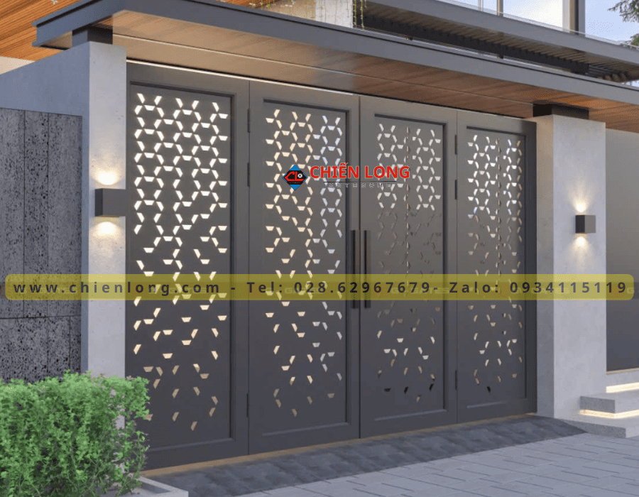 Cổng sắt CNC 4 cánh cho nhà phố