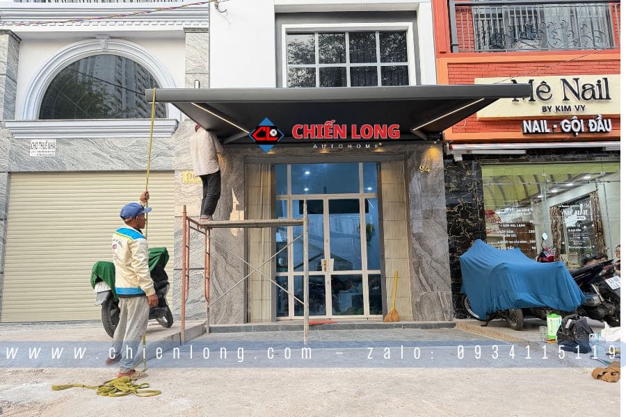 mái hiên tự động cao cấp lắp đặt thực tế