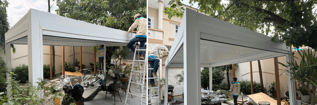 Pergola nhôm sân thượng hiện đại phong cách châu Âu