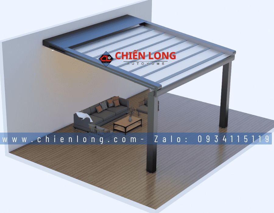Mái xếp khung nhôm vải PVC chống nắng chống mưa