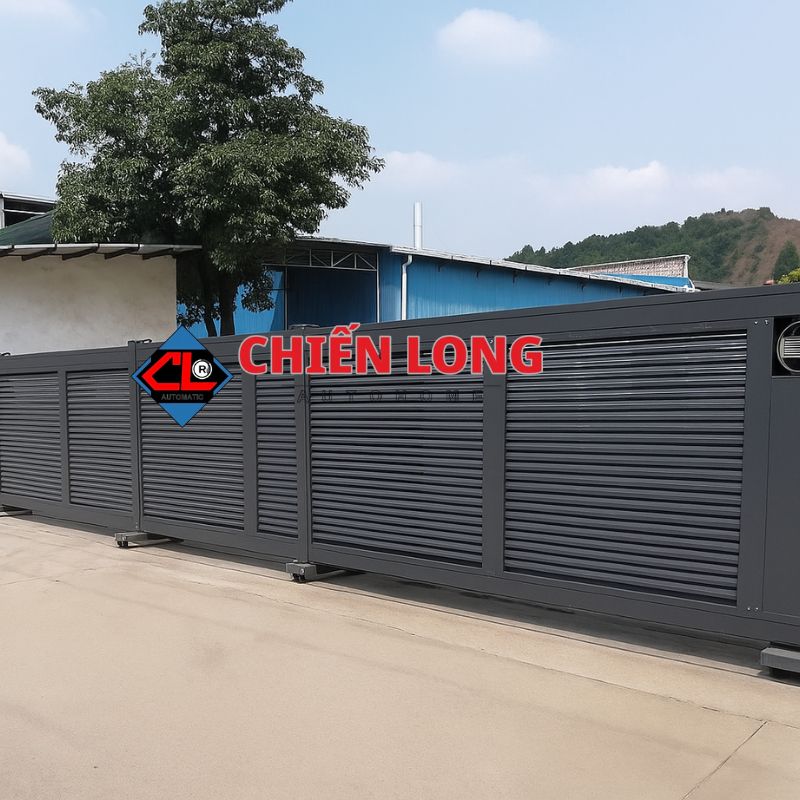 Mẫu cửa cổng lùa ngang ray inox cao cấp - thiết kế hiện đại, bền bỉ và phù hợp với công trình quy mô lớn