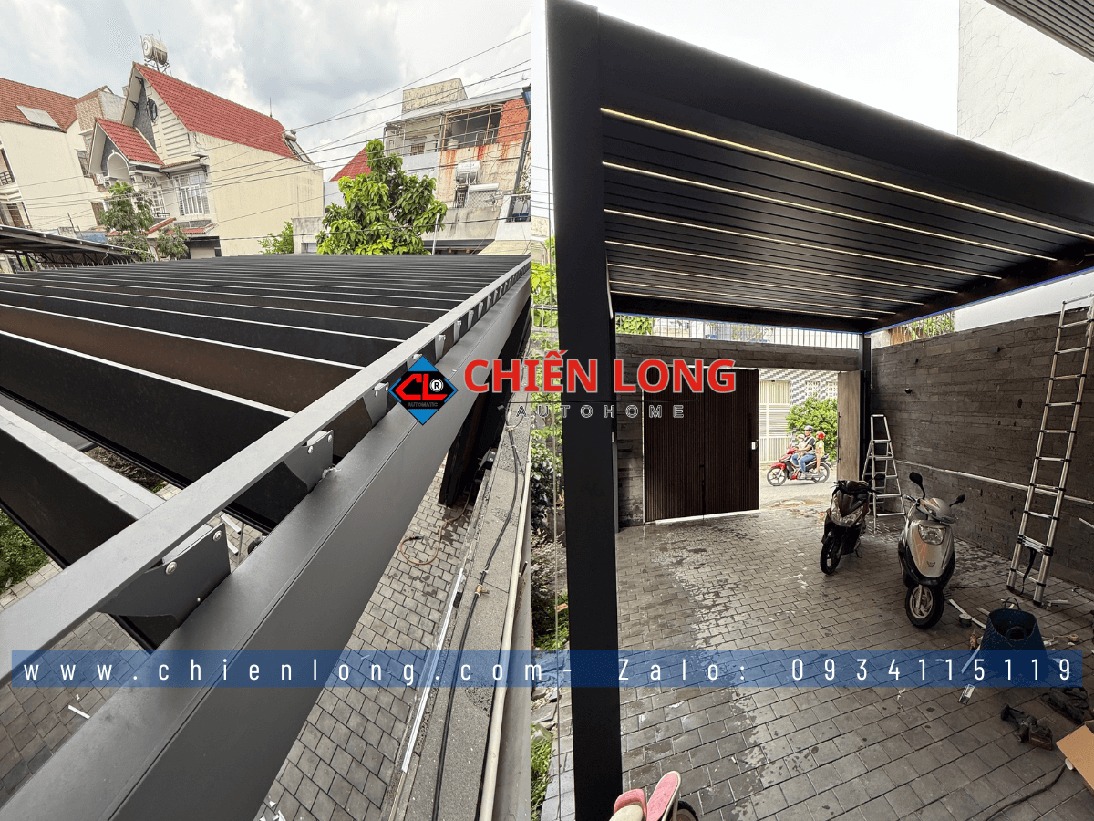 Toàn cảnh nhà chòi hợp kim nhôm 3.6m kết hợp mái nhôm xếp lật tự động tại Bình Dương