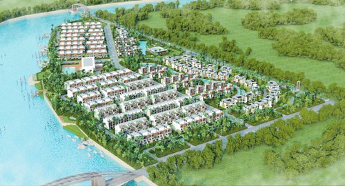 Phối cảnh tổng thể dự án Chăm Riverpark bốn mặt giáp sông với cảnh quan thiên nhiên tuyệt mỹ