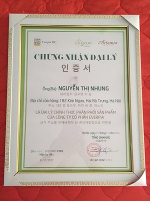 Bảng giấy chứng nhận đại lý Everon chính hãng