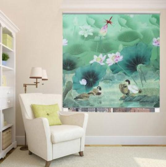 Mẫu rèm cuốn in tranh hoa sen