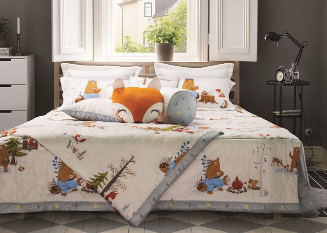 Bộ chăn ga Bears chụp chăn hè