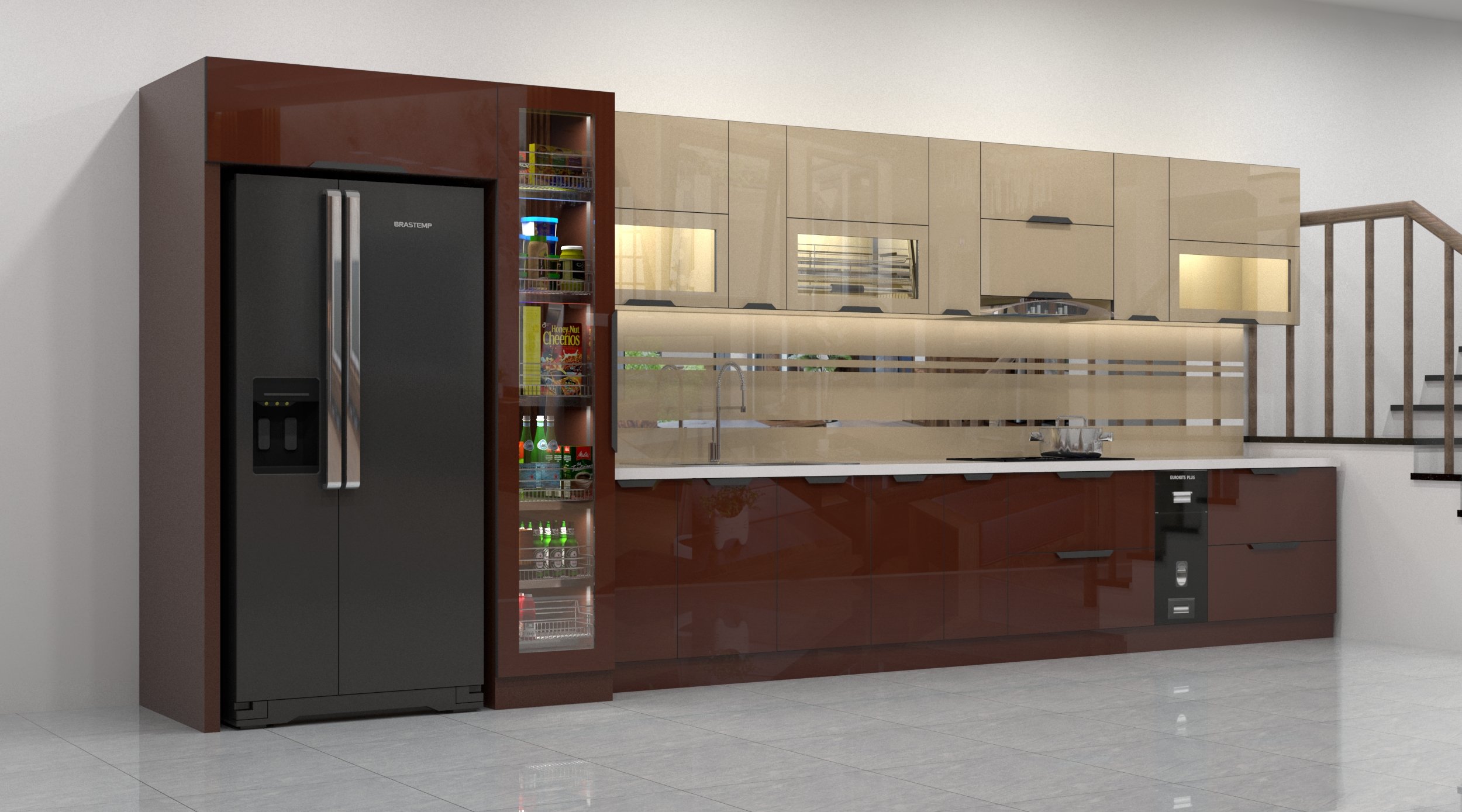 Tủ bếp Inox cánh kính cường lực