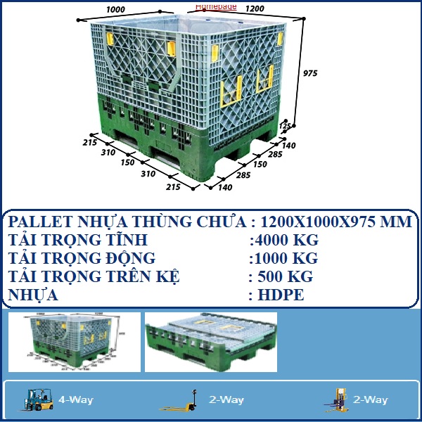 PALLET NHỰA THÙNG CHỨA