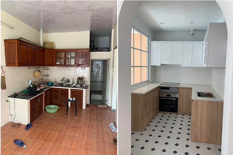 Không gian nội thất bếp trước và sau cải tạo