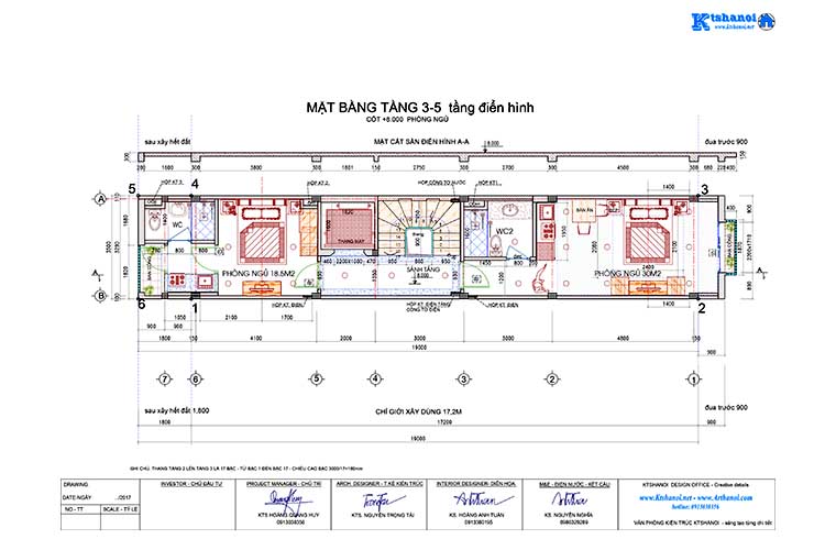 Bản vẽ mặt bằng tầng 3-5 mẫu thiết kế nhà cho thuê căn hộ khép kín