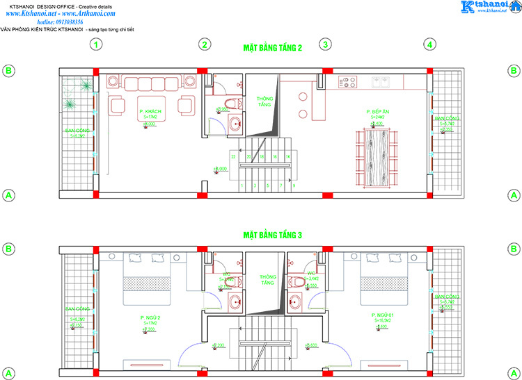 Bản vẽ tầng 2,3
