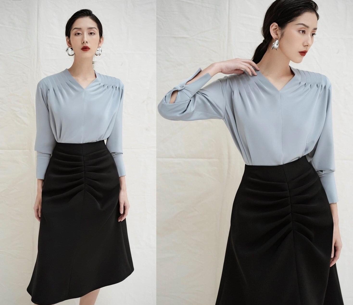 set-ao-vay-kieu-ao-tay-dai-xep-ly-vai-chan-vay-xeo-lai