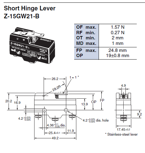 Công tắc hành trình Omron Z-15GW21