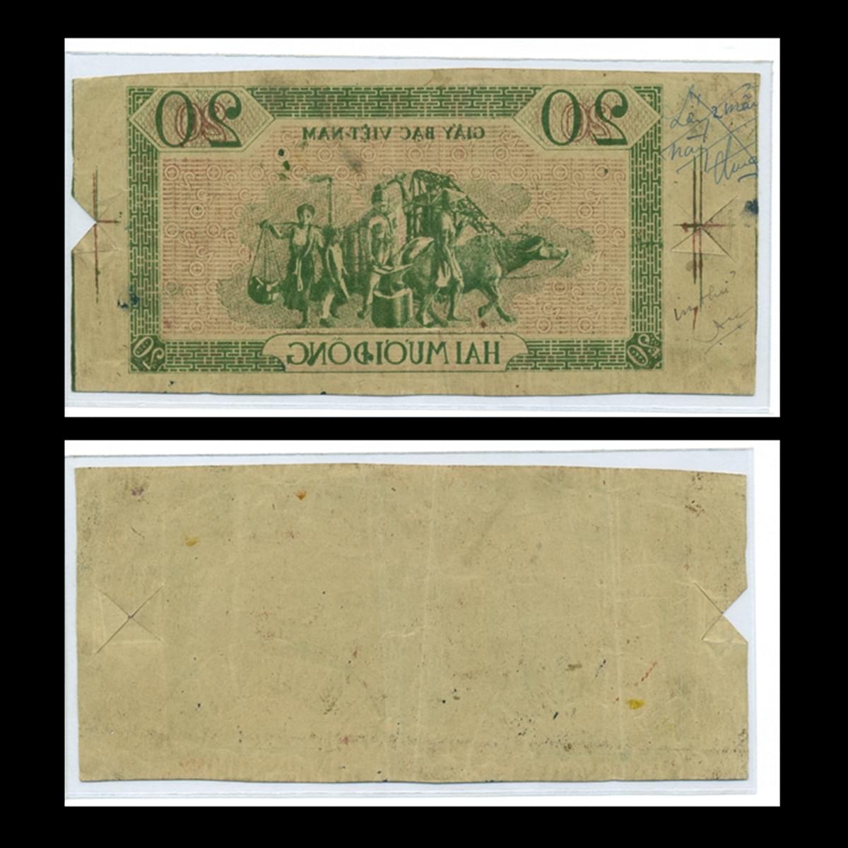 20 đồng 1946 Sĩ, Nông, Công, Thương Việt Nam Dân Chủ Cộng Hòa- Bản in thử màu