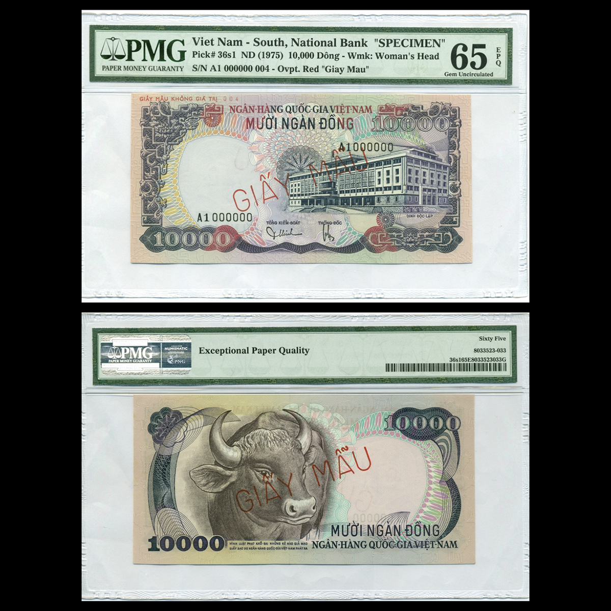 Bộ 2 tờ 5000 đồng và 10000 đồng Trâu Beo 1975 Việt Nam Cộng Hòa- Bản mẫu