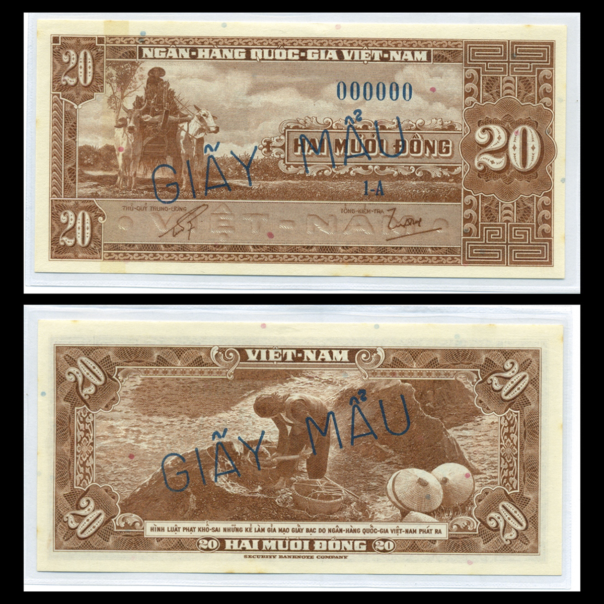 20 đồng, Xe bò chở rơm - phụ nữ xúc than 1955 VNCH- Bản mẫu