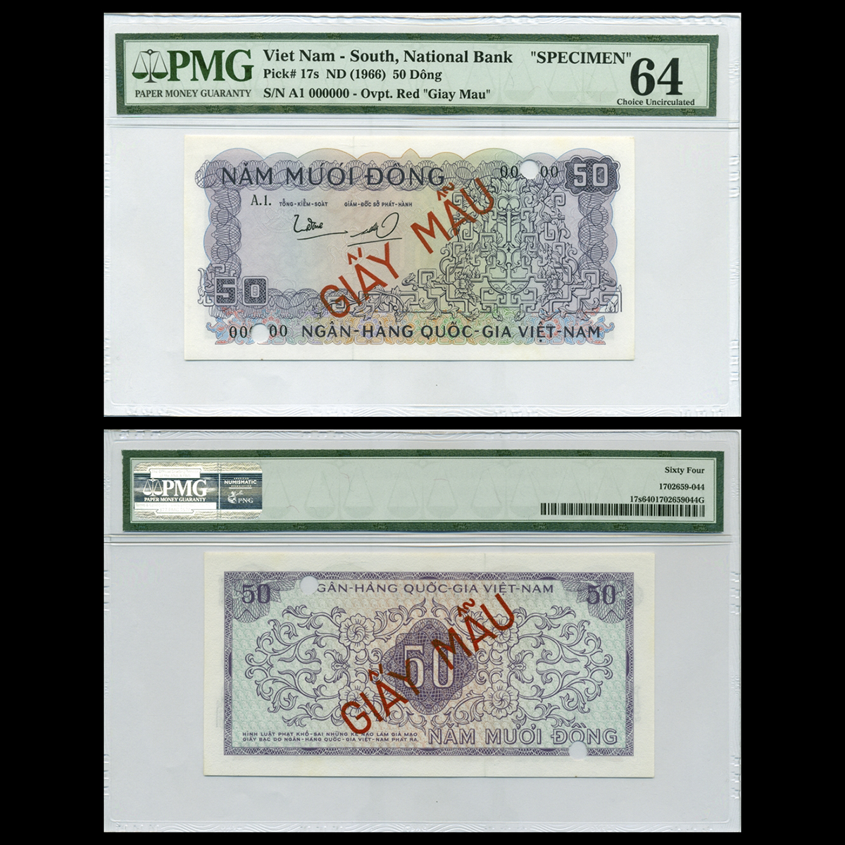 50 đồng, Hoa văn dây leo tím 1966 VNCH- Bản mẫu