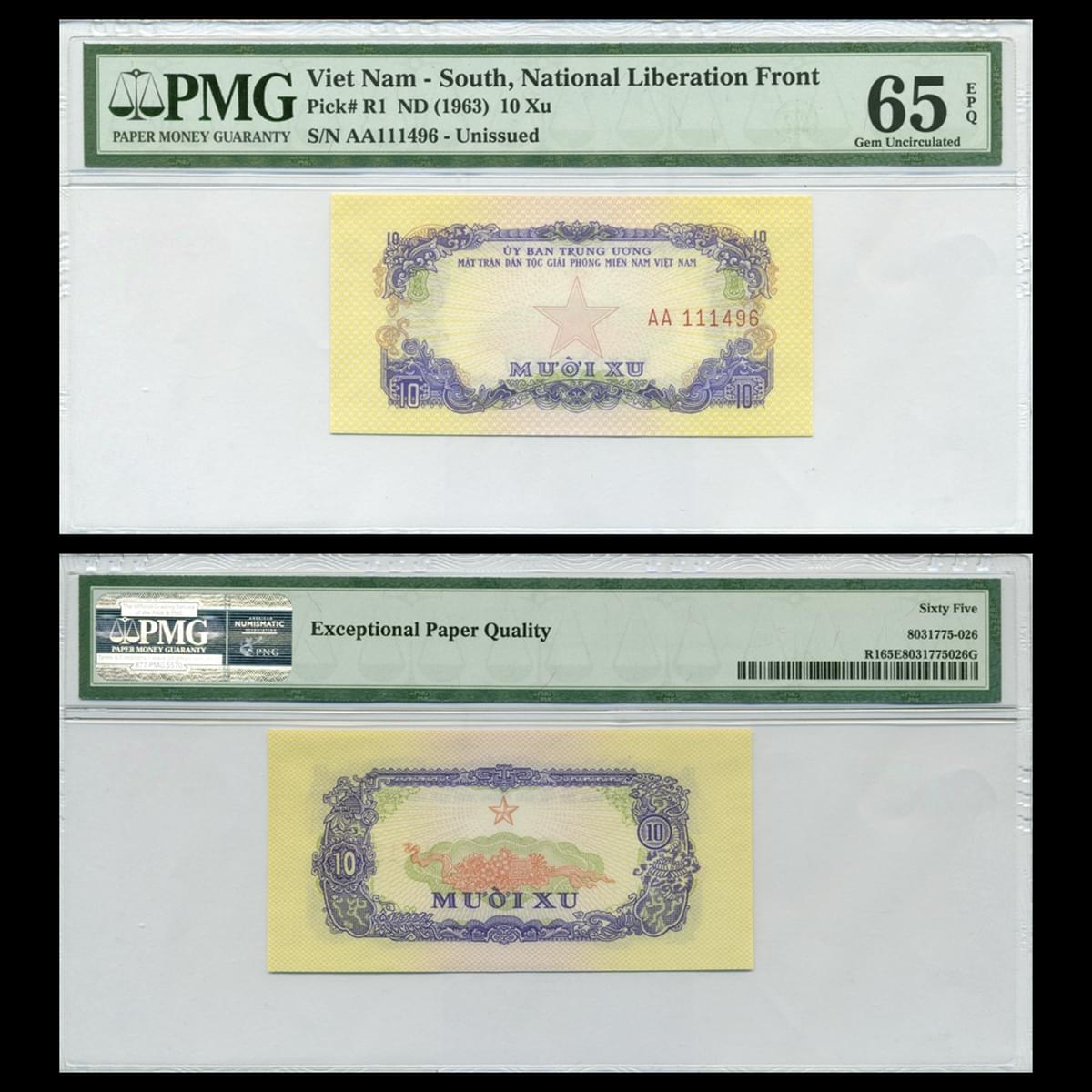 10 xu 1963 VNCH- Không phát hành - Bộ 3 tờ liền seri