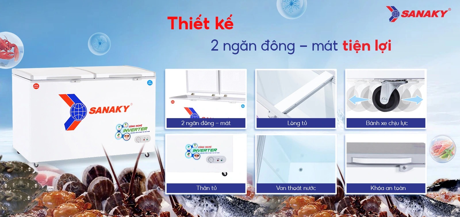 Thiết kế tiện lợi của tủ đông Sanaky VH-5699W3