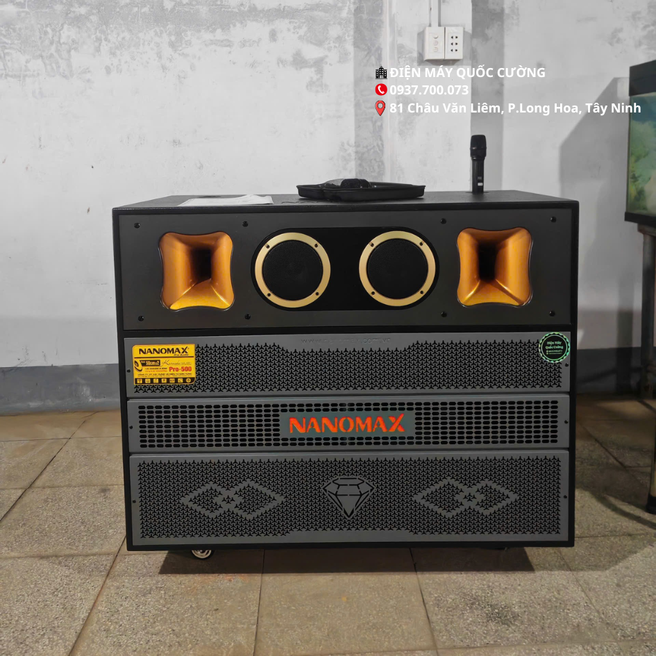 Loa Karaoke Kéo Nanomax Pro-500 Bass Đôi 50cm 3050w