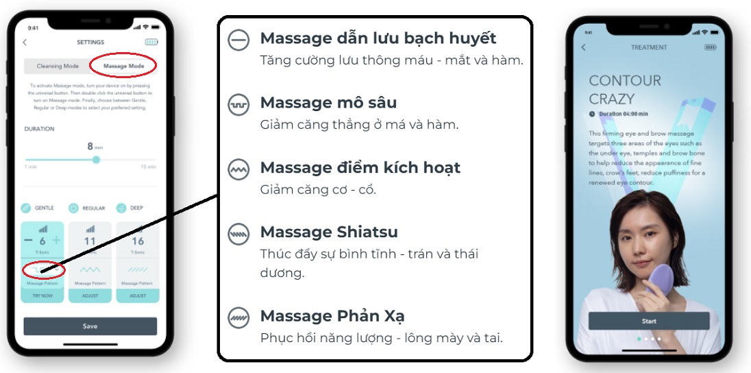 Cài đặt chế độ massage foreo luna 4