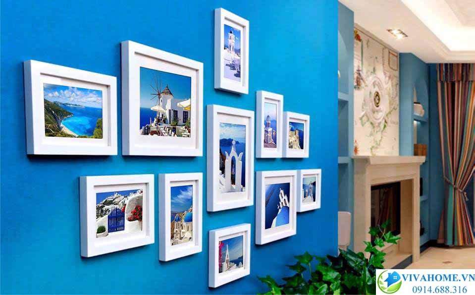 Khung ảnh treo tường trang trí mầu trắng hình ô van