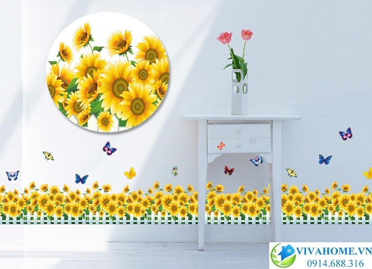 Decal dán chân tường Hàng rào hoa hướng dương