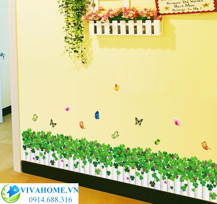 Decal dán chân tường Hàng rào cỏ 3 lá