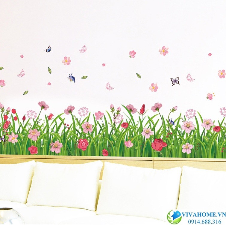 Decal dán chân tường Hoa cánh tiên hồng
