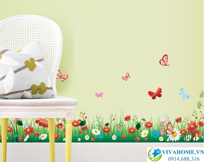 Decal dán chân tường Hoa cúc nhiều màu
