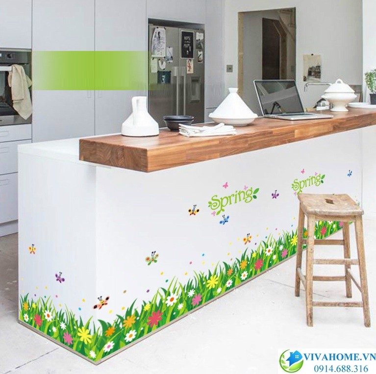 Decal dán chân tường Hoa cỏ mùa xuân