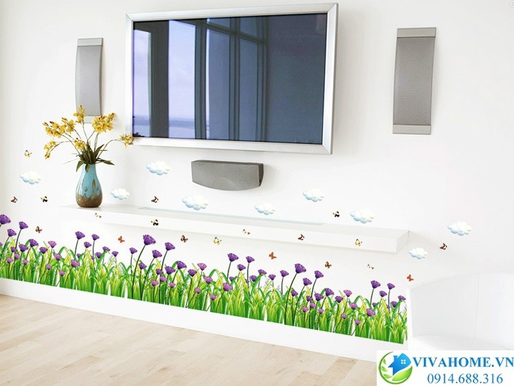 Decal dán chân tường Hoa phăng tím
