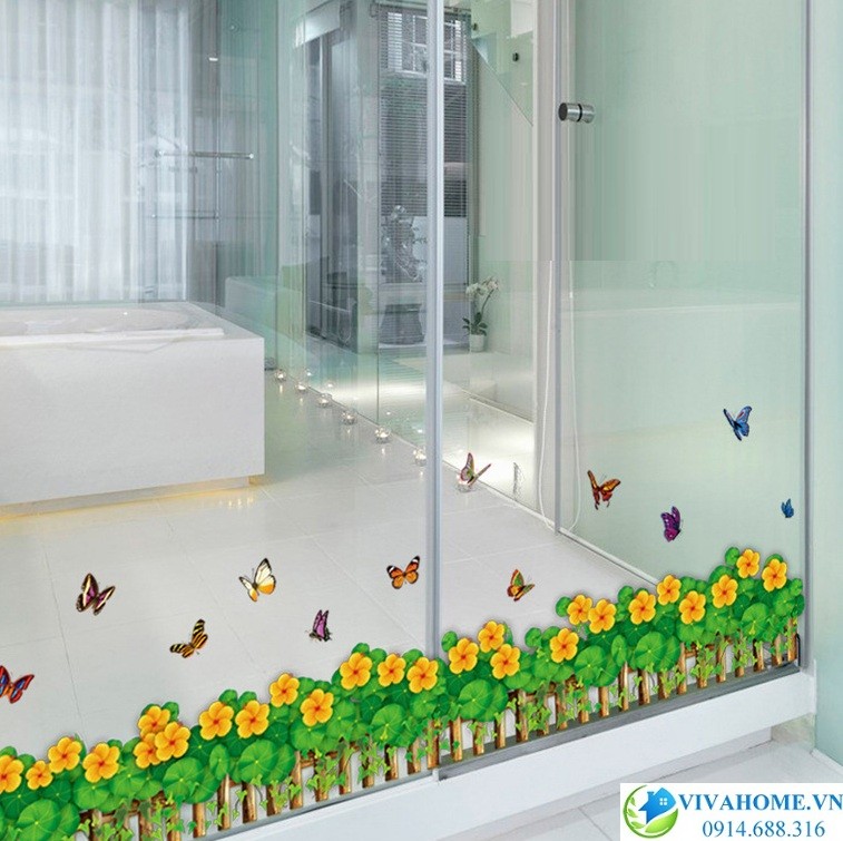Decal dán chân tường Hoa dạ yên thảo vàng