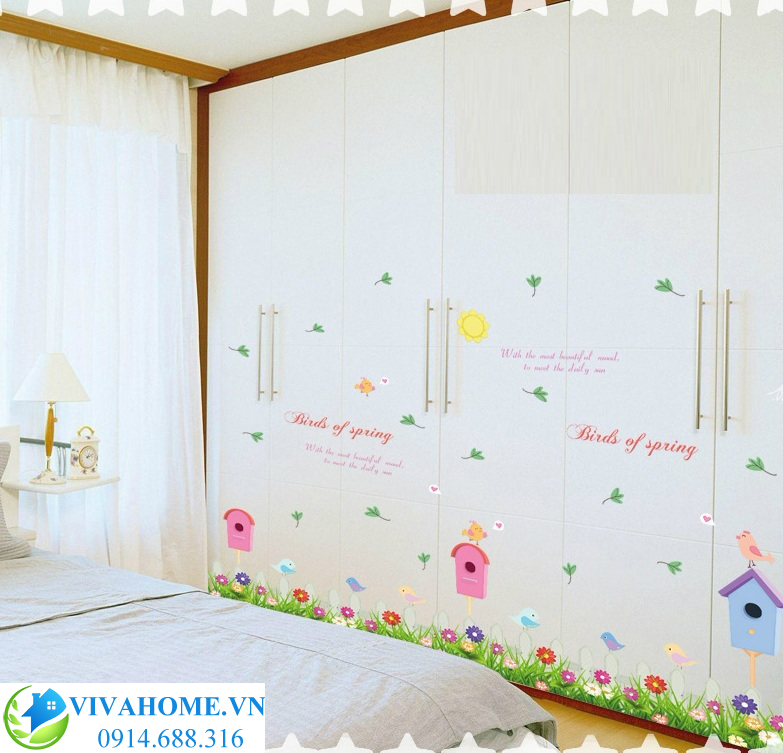 Decal dán chân tường Tổ chim non