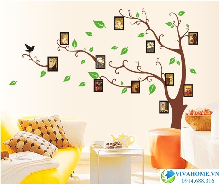 Decal dán tường Cây khung ảnh hướng trái