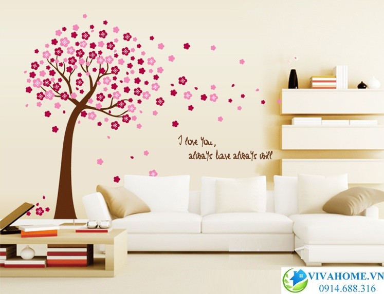 Decal dán tường Cây hoa tím