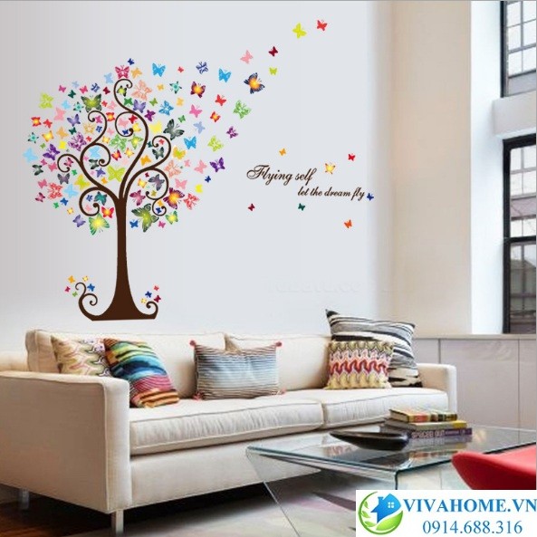 Decal dán tường Cây sắc màu
