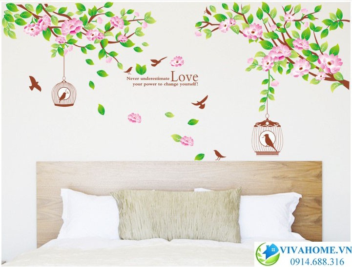 Decal dán tường Tầm xuân hồng