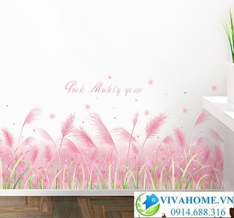 Decal dán chân tường Cỏ lau hồng