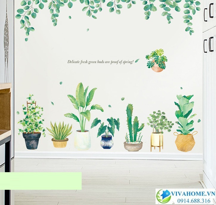 Decal dán tường Chậu cây xanh và tán lá