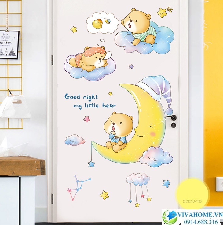 Decal dán tường Gấu trên cung trăng