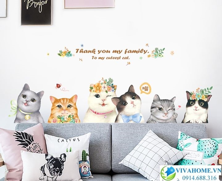 Decal dán tường Mèo đáng yêu