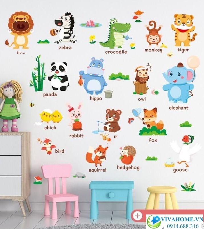 Decal dán tường Vườn thú tiếng anh sổ 4