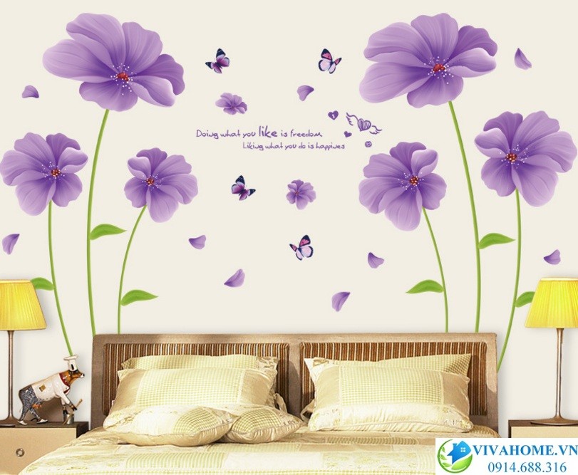 Decal dán tường bộ đôi hoa thủy tiên tím