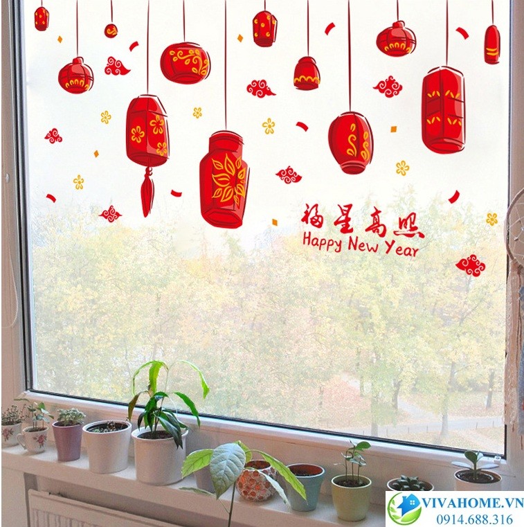 Decal dán tường Đèn lồng đỏ số 3