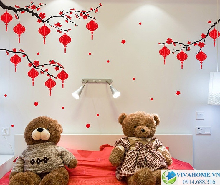 Decal dán tường Ba cành đào
