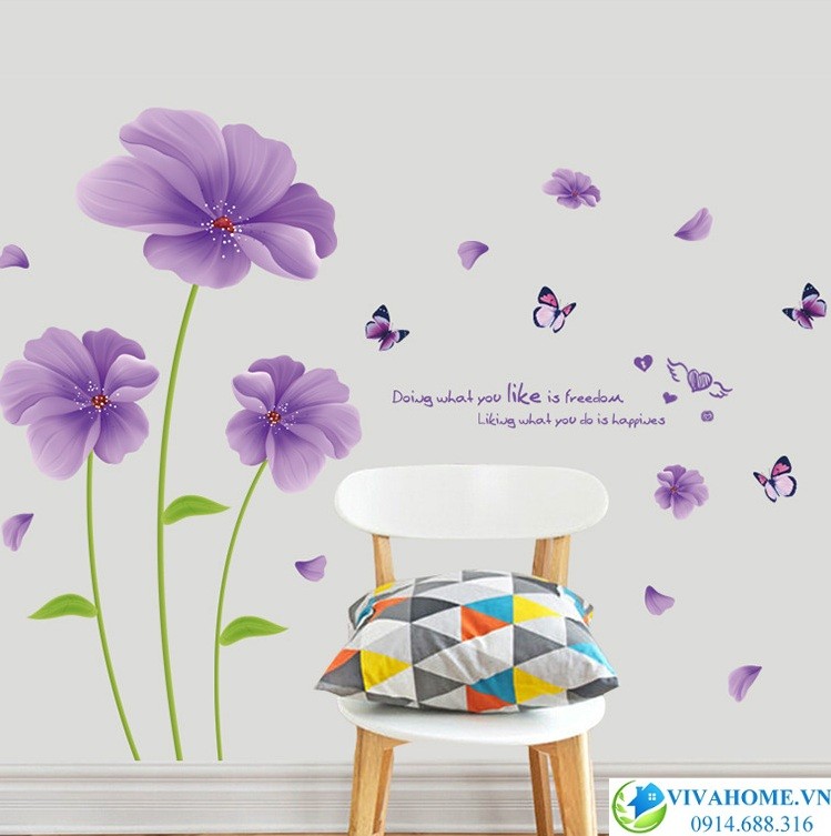 Decal dán tường hoa thủy tiên tím