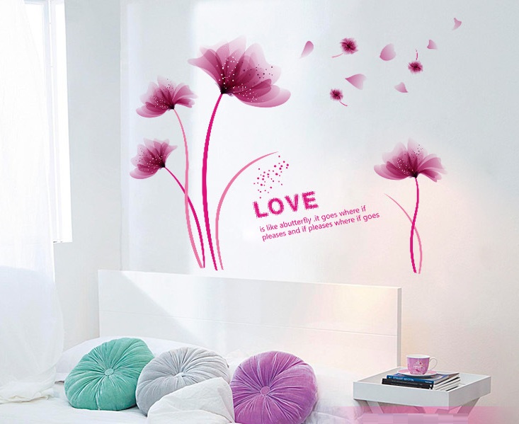 Decal dán tường hoa cánh mỏng tím