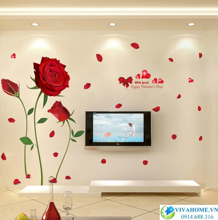 Decal dán tường hoa hồng đỏ
