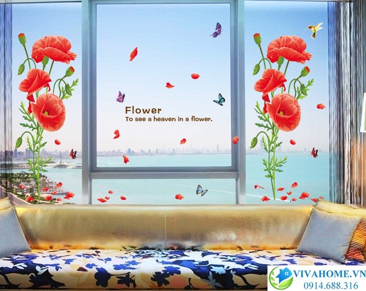 Decal dán tường bộ đôi hoa anh thảo